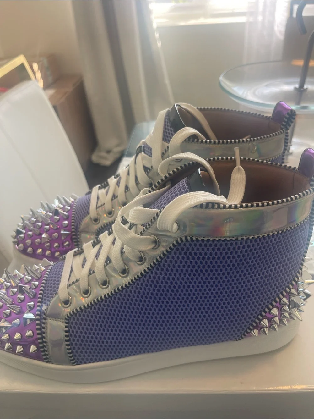 Lavender Spike-Embellished Sneaker with Holographic Trim - Picture 5 of 10